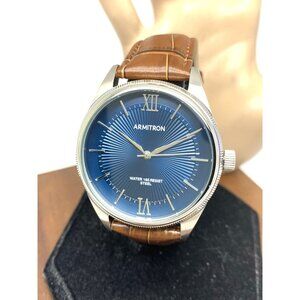 Armitron Men's Watch 20-5596SV Quartz Blue Dial Brown Leather Strap 40mm